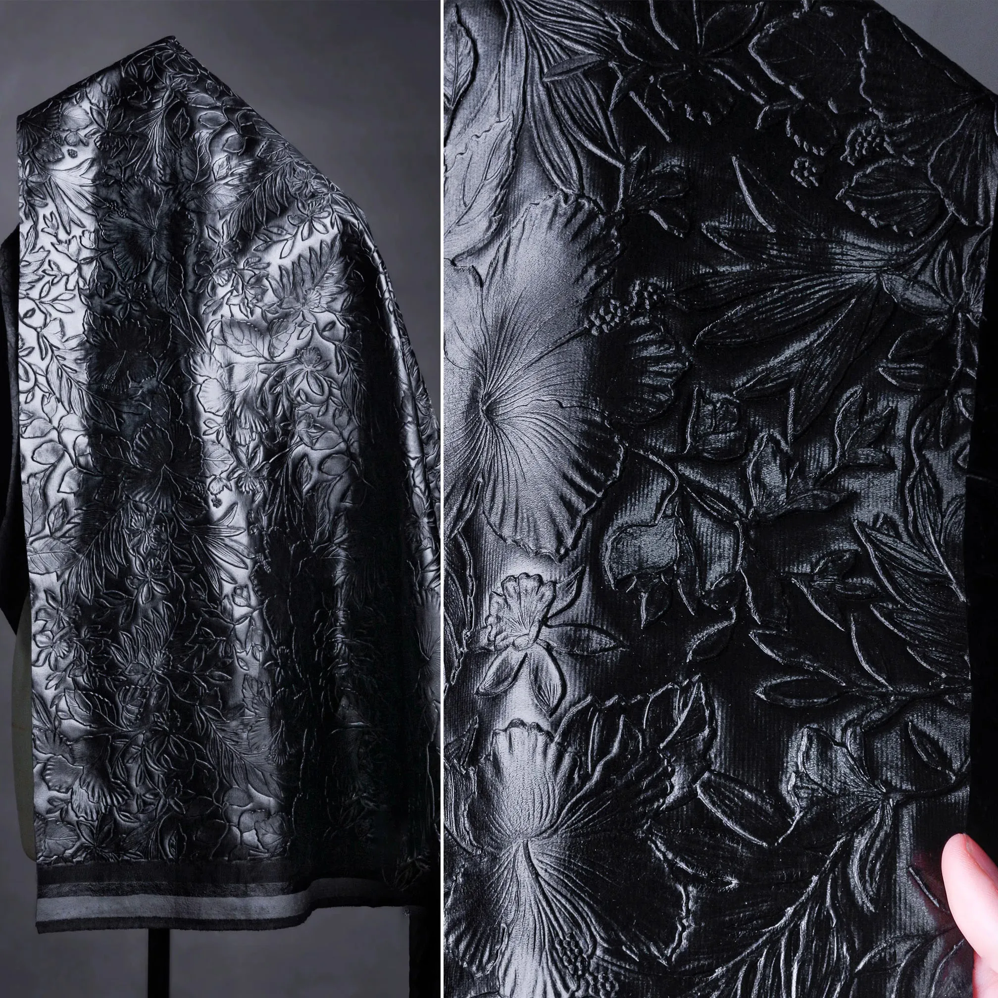 

1yard Black three-dimensional carved embossed leather fabric Coat,skirt,DIY bag,designer Fabrics for clothing
