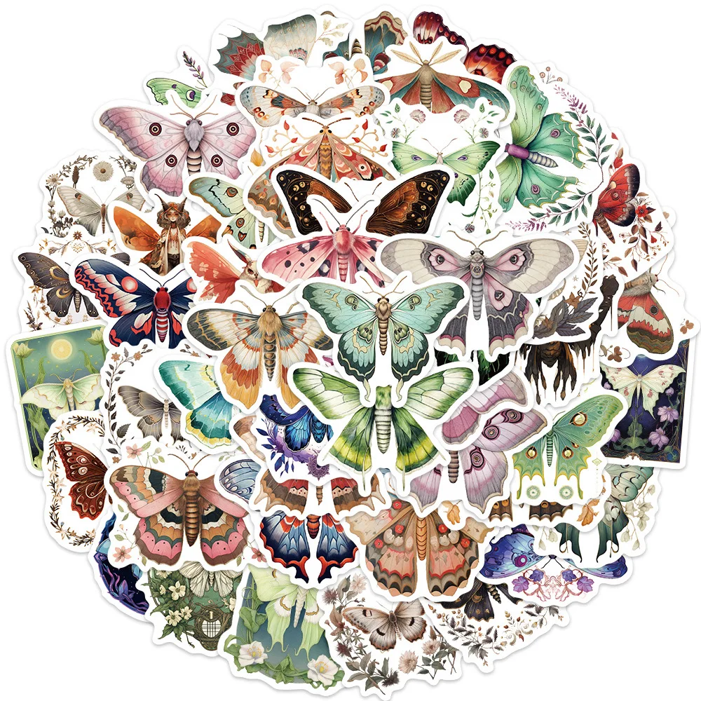 10/30/50PCS Vintage Moth Cartoon Stickers Cute Animal Decals DIY Phone Laptop Luggage Skateboard Car Decoration Sticker Toy