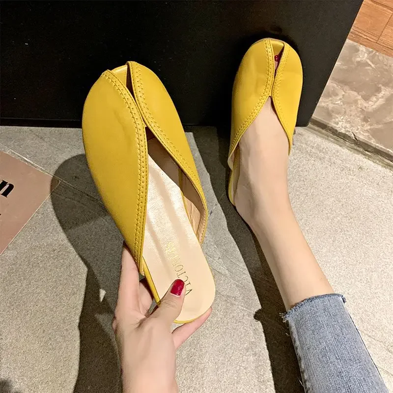 Round Toe Fish Soft Outside Slides Women's Slippers and Ladies Sandals Shoes Green Flat Mules Indoor Shoe Top Designs New Style