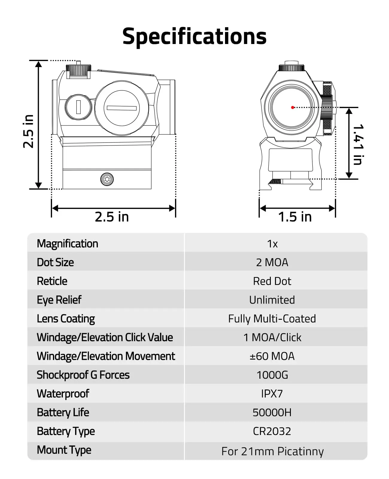 CVLIFE Red Dot Sight Motion Awake 2 MOA Reflex Optics 1x20mm Kompaktowy Luneta Celownicza do Szyny Picatinny 21mm z Absolutnym Co-Witness