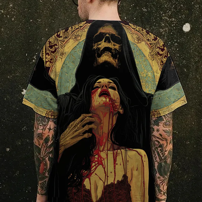 Gothic Style Horror Skull Art 3D Print T-shirts Fashion Unisex Streetwear Summer Men/Women Short Sleeve O-Neck Tee Tops Clothing