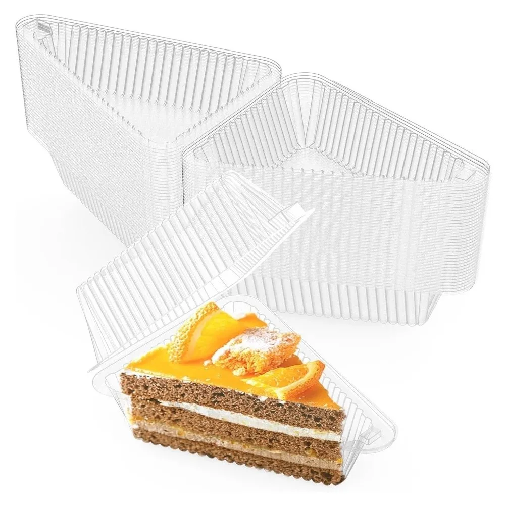 50pcs Disposable Cake Slice Containers Clear PET Plastic Sandwich Slice Case Leak Proof with Lids Pie Package Box