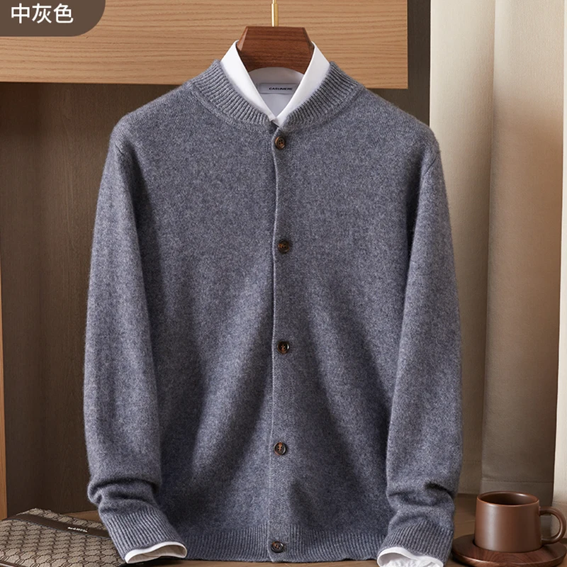 Autunno e inverno nuovo maglione business leisure maglione di cashmere maglione di cashmere da uomo colletto alla coreana cardigan lavorato a maglia.