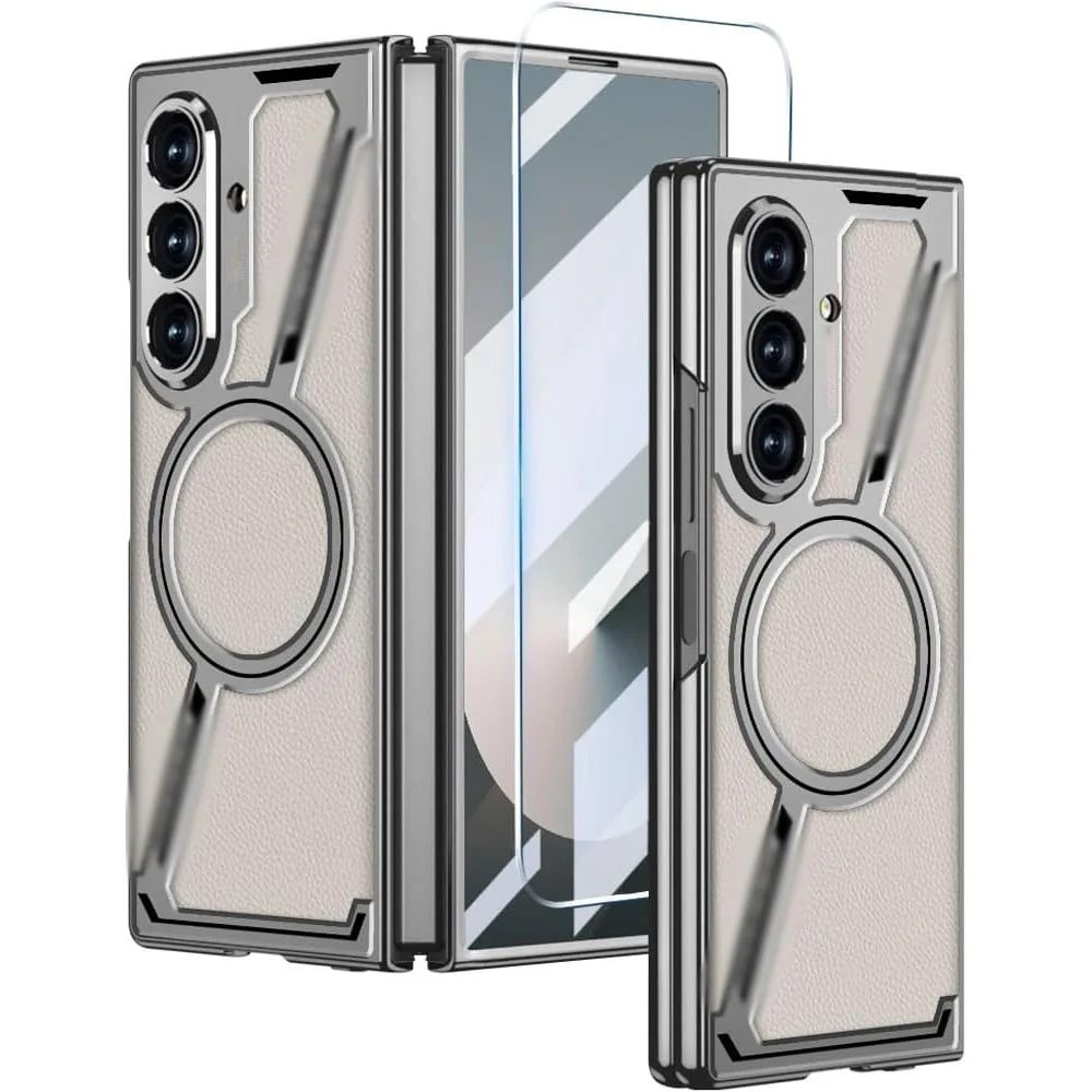 

Магнитный кожаный чехол для Samsung Galaxy Z Fold 7 — совместимый с беспроводной зарядкой, ударопрочный, тонкий, из искусственной кожи