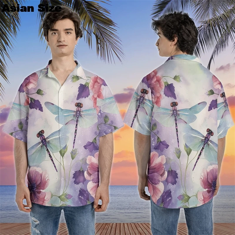 

Dragonfly Graphic Shirts For Men Clothes Animal 3D Printed Beach Shirt Funny Insect Lapel Blouse Women Blouses Boy Blouses Tops