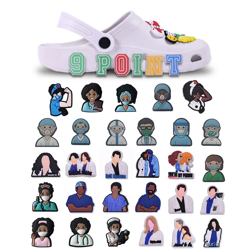 PVC Shoe Charms Lovely Shoe Accessories Cartoon Doctor Nurse Shoe Decoration DIY Shoe Buckles for Clog Sandals X-mas Gifts