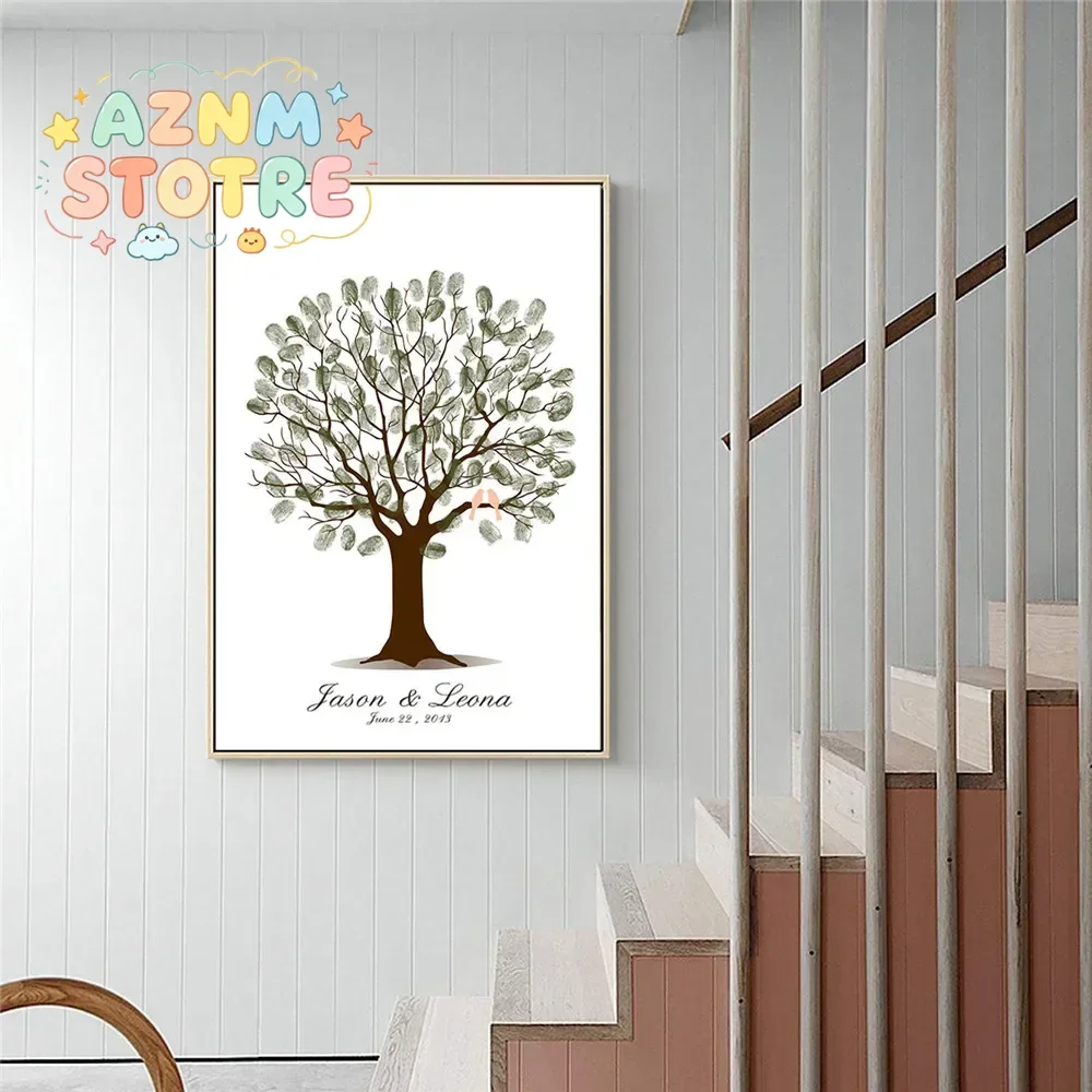 Personalized Wedding Guest Book Fingerprint Tree Canvas Wall Art Poster Wedding Gift Signature Marriage Souvenir for Party De