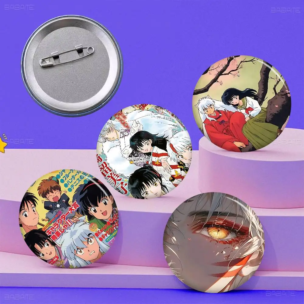 Inuyasha Anime 58mm Cute Anime Figure Icon Badge Handmade Tinplate Brooch for Backpack Clothes Chest Ornament Gifts
