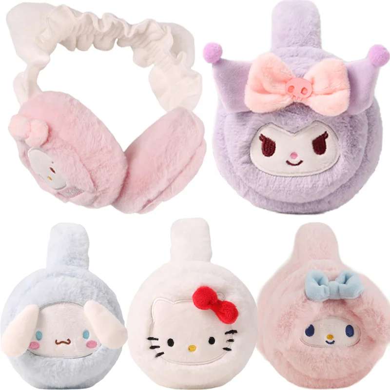 

Original Kawaii My Melody Cinnamoroll Kuromi Hello Kitty Stuffed Winter Earmuffs Cute Soft Plushie Antifreeze Headband Earcap