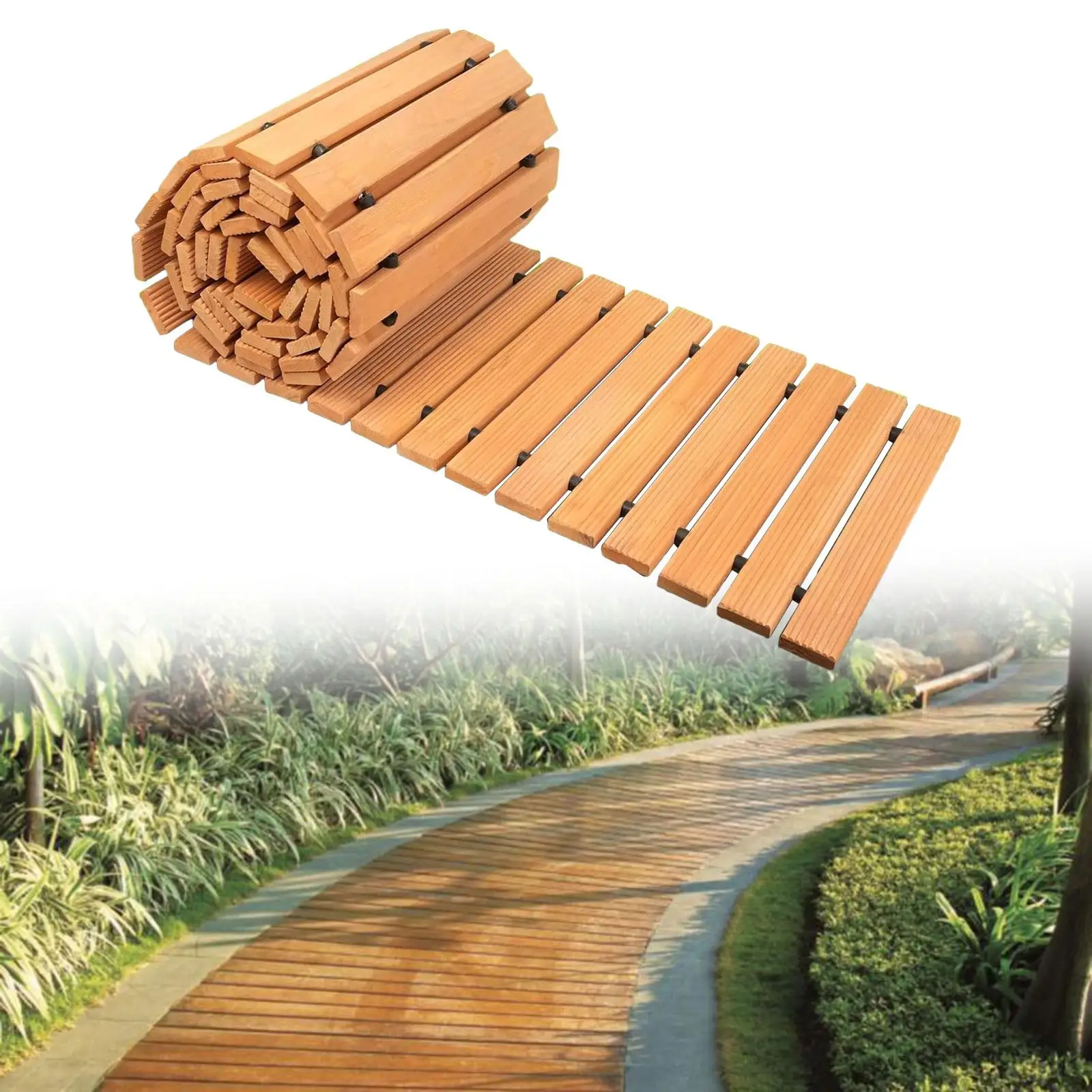 

12ft Wooden Garden Pathway Roll Out Boardwalk Walkway for Beach Backyard