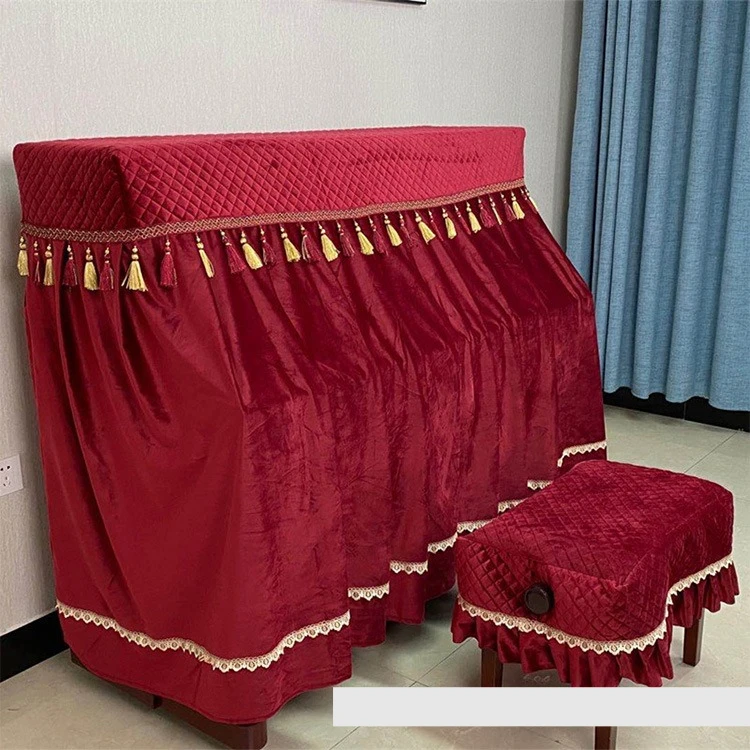 Household Velvet Piano Dust Cover Curtain Type Fabric Piano Cover with Bay Window Seat Cushion