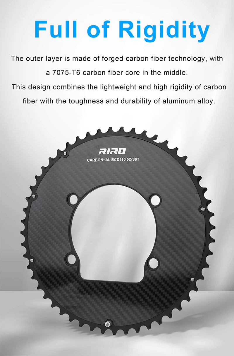 RIRO Rennrad-Kettenblatt für Shimano R7100 R8100 R9200 R7000 R8000 Leichtes Carbon-Faltrad-Kettenblatt 110Bcd Crown – Detail 6
