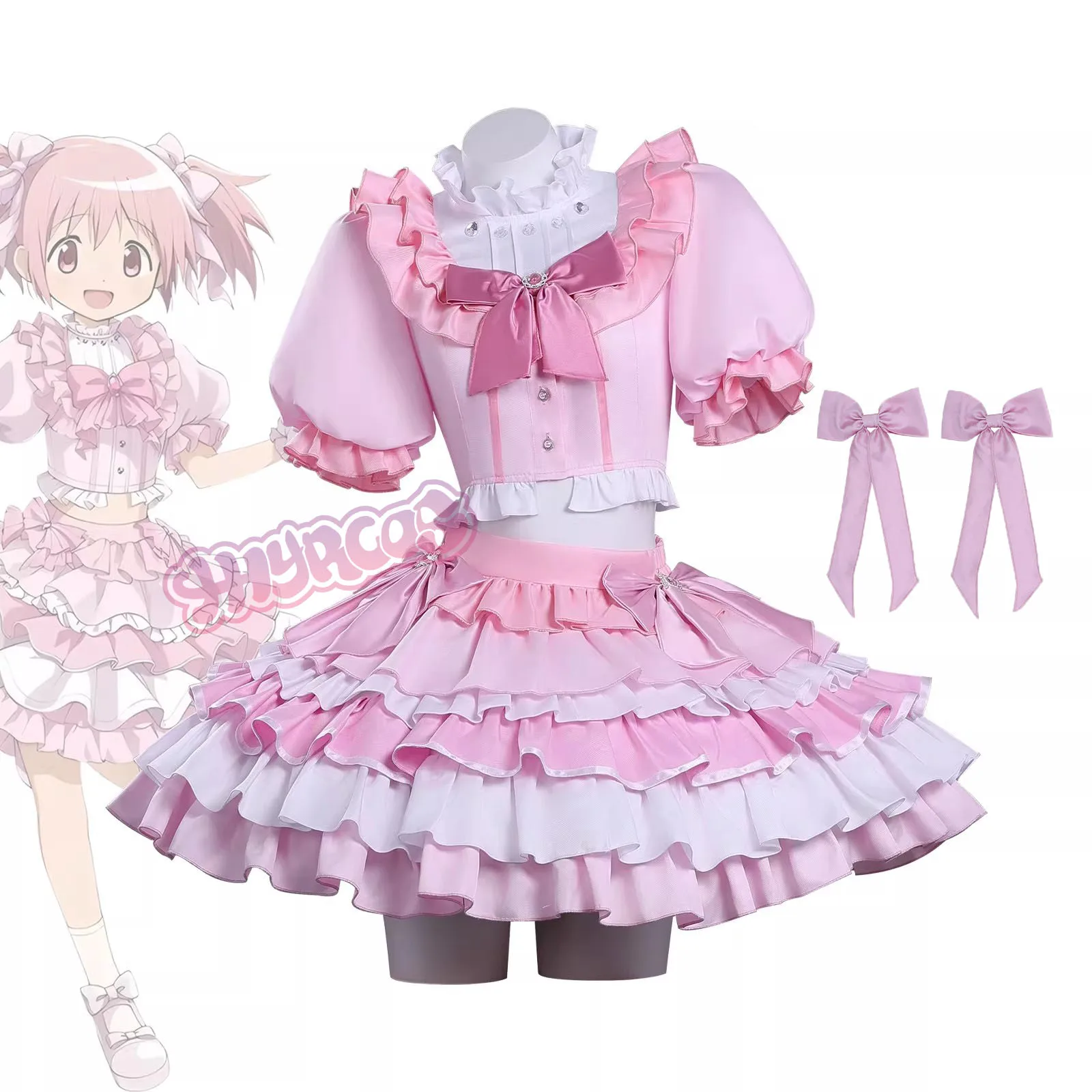 

Розово-белое платье Канамэ Мадока, костюм для косплея, аниме-костюм Puella Magi Madoka Magica, женская одежда для вечеринки на Рождество и Хэллоуин ﻿