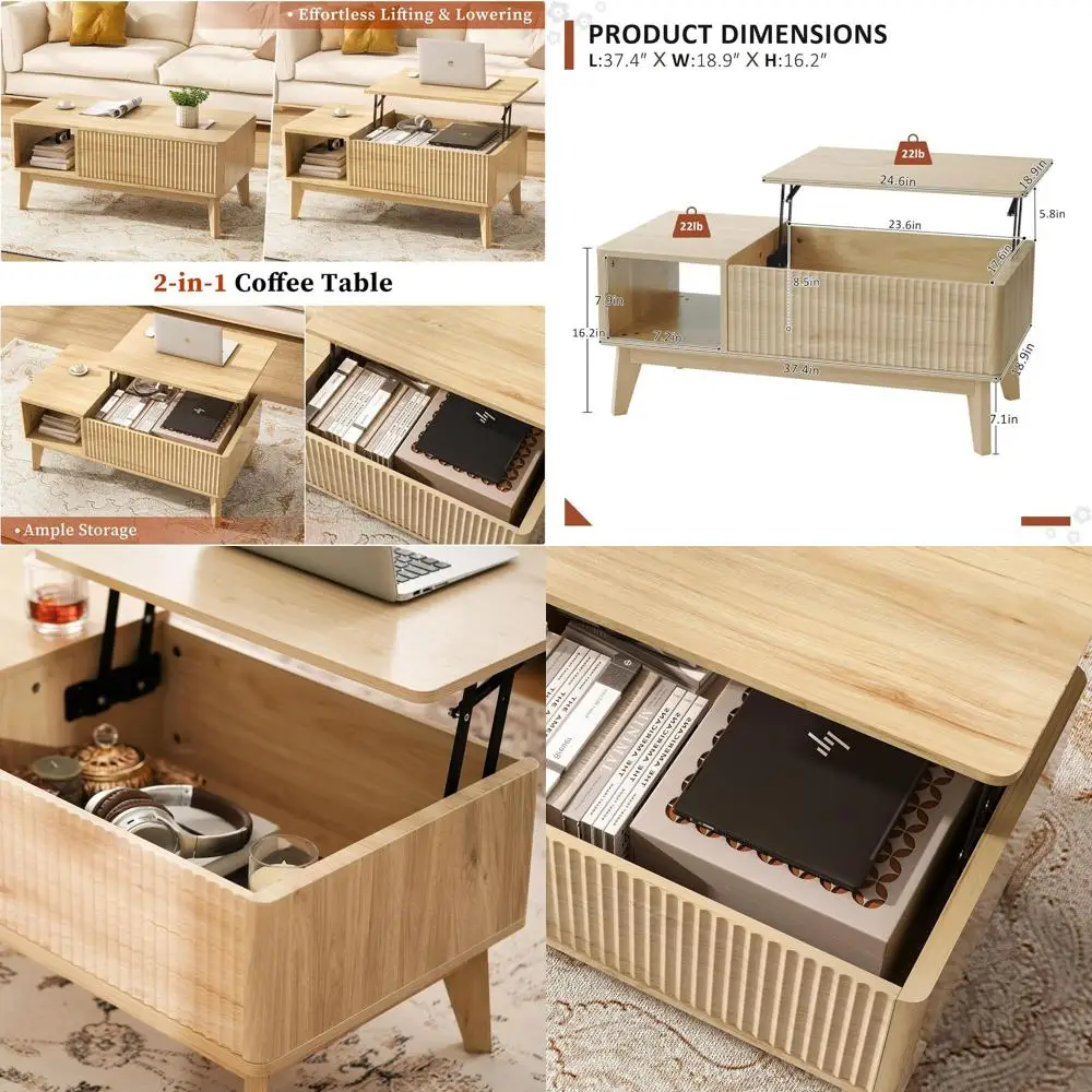 

Журнальный столик из массива дерева с улучшенным хранением для гостиных и домашних офисов (натуральная отделка)