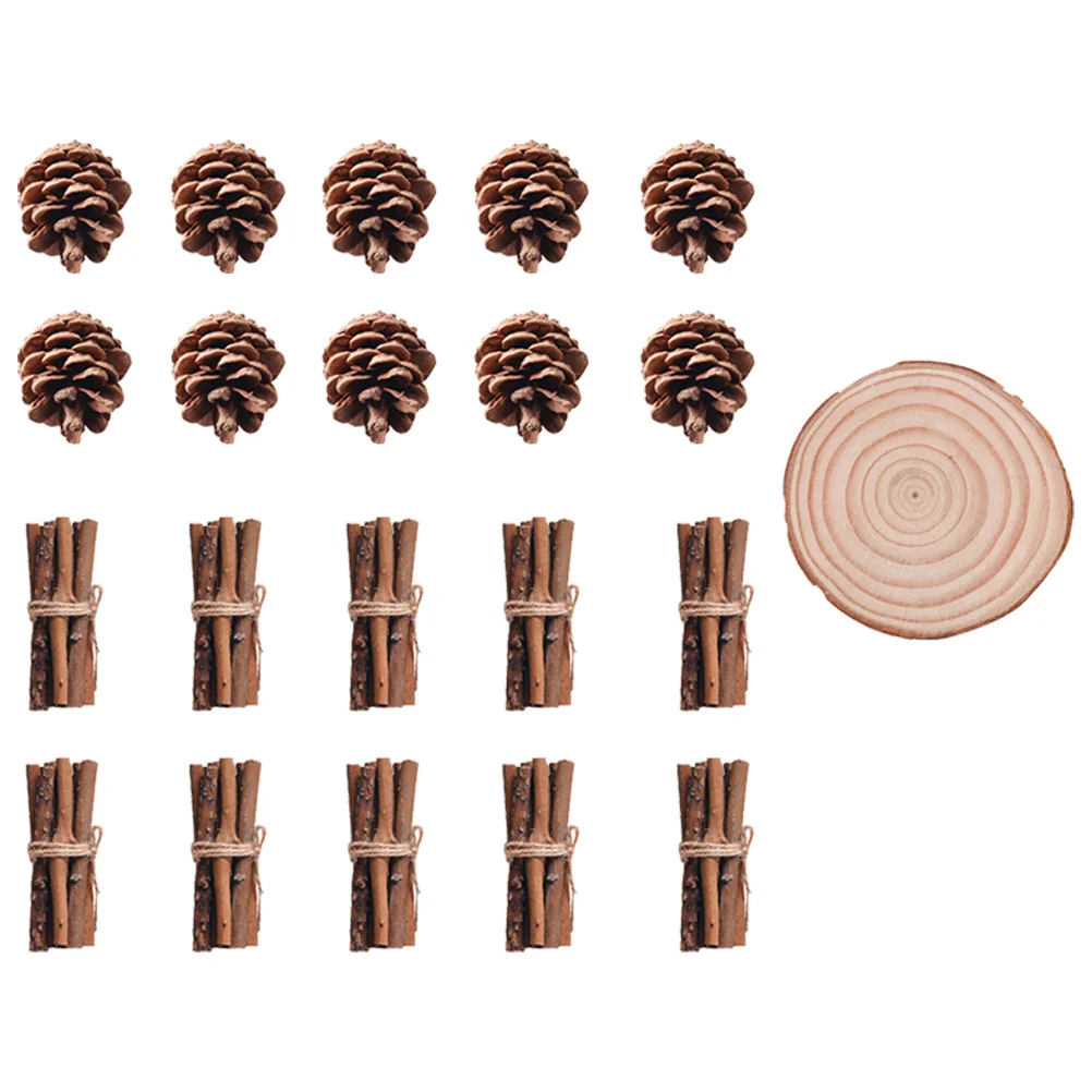 

21Pcs Christmas Wooden Sticks Pine Cones Wood Slices Natural Dry DIY Craft Kit for Home Decor Wreaths Centerpiece Christmas