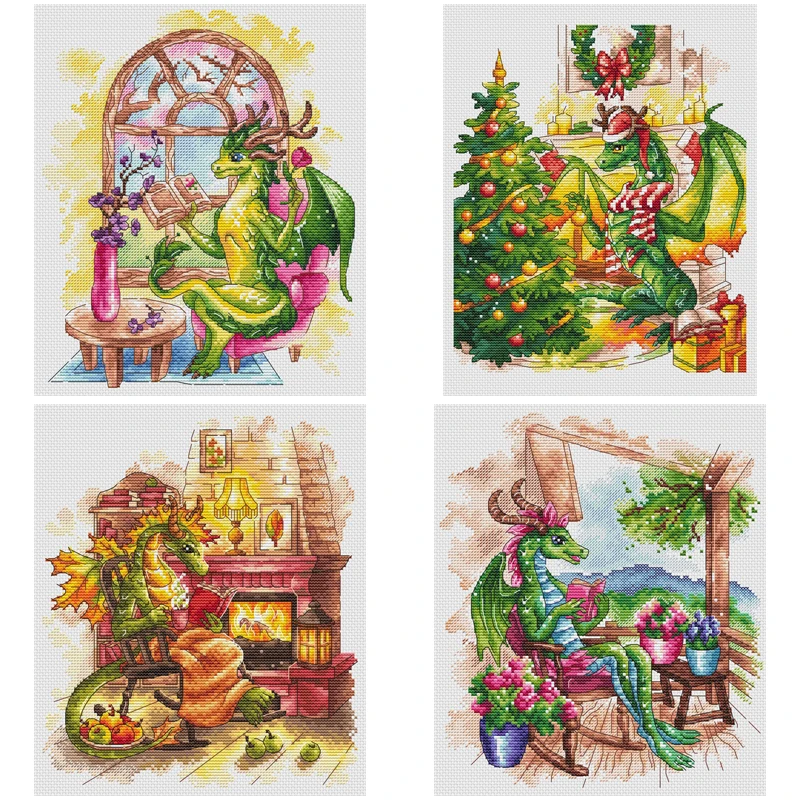 

Counted Cross Stitch Kit Cross stitch RS cotton with cross stitch no print White Seasons Flying Dragon Winter 31 34