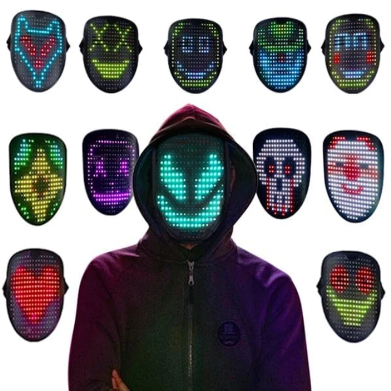 

Led Rgb Multifunctional Bluetooth App Controls Mask DIY Image Mask Halloween Horror Decoration Dance Cosplay Carnival Mask