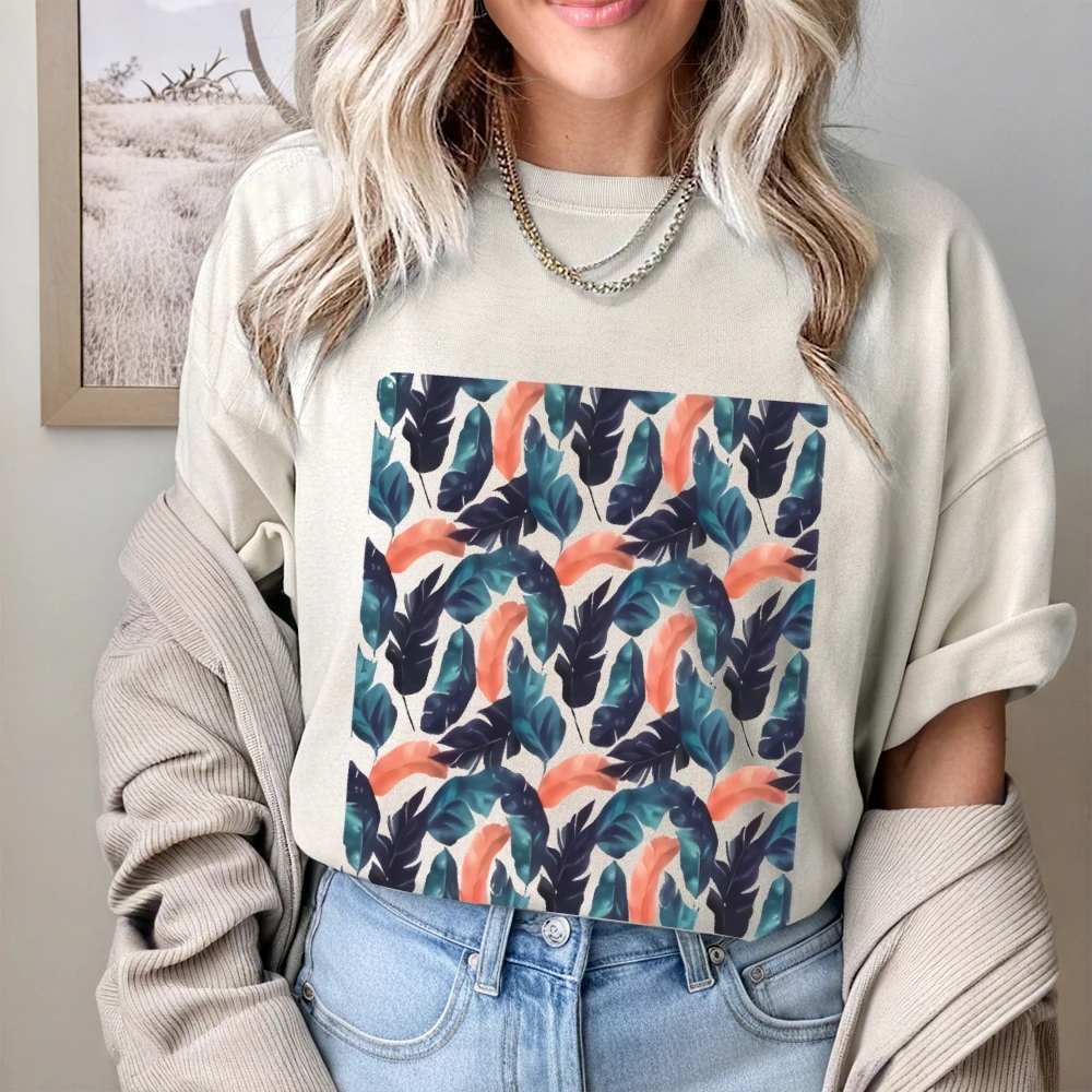 Tropische Bladeren T-shirt Bloemenpatroon Print Zomer Casual Losse Korte Mouwen Unieke Ontspannende Frisse Comfortabele Doek Pick Tops
