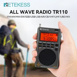 Retekess TR110 Radio Ricevitore FM Radio portatili a onde corte AM FM Tutte le onde Banda CB AIR Band Ham Radio SW MW LSB VHF UHF per regalo