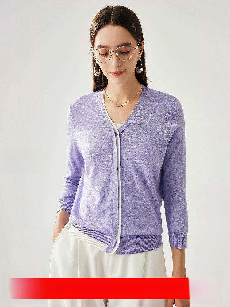 

Стильный весенний кардиган для женщин с круглым вырезом, однотонный, универсальный, легкая верхняя одежда для кондиционированных помещений, повседневный вязаный топ от Zhaojun