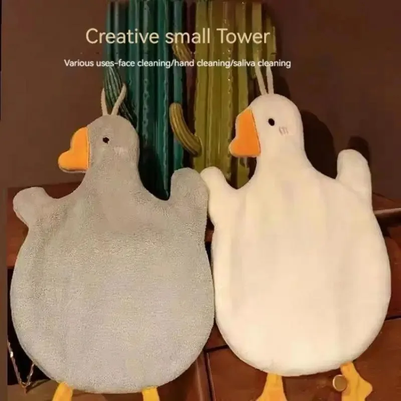 Hand Towels Cute Duck Hanging Towel Kitchen Bathroom Goose Bathing Ball Soft Absorbent Microfiber Wipe Towel Cartoon Kids Towels