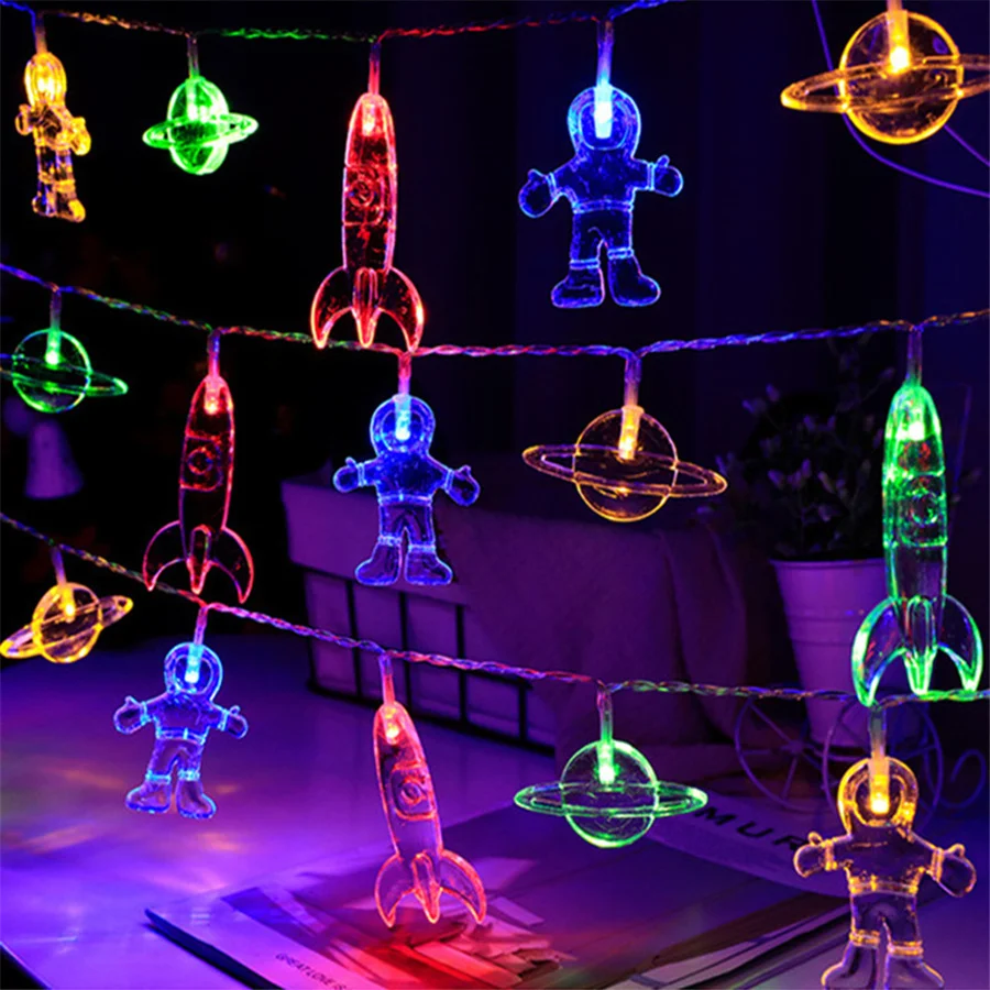 

Creative 10/20/40LED Astronaut Rocket Planet String Lights Battery Powered Christmas Fairy Lights Gift for Baby Kids Room Decor