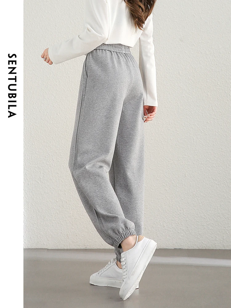 SENTUBILA High Waisted Sweatpants Women 2025 Autumn Loose Elastic Waist Knit Ankle Length Pant Cotton Woman Trousers 143K56228