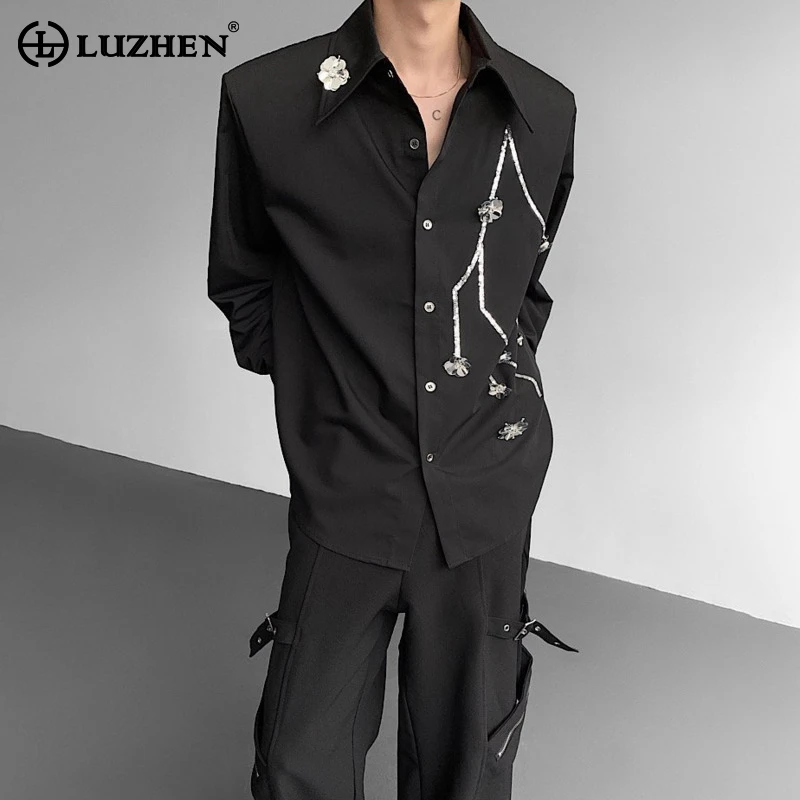 

LUZHEN 2025 Новые трехмерные лоскутные рубашки с длинными рукавами и подплечниками, оригинальная элегантная роскошная красивая мужская одежда JY5134