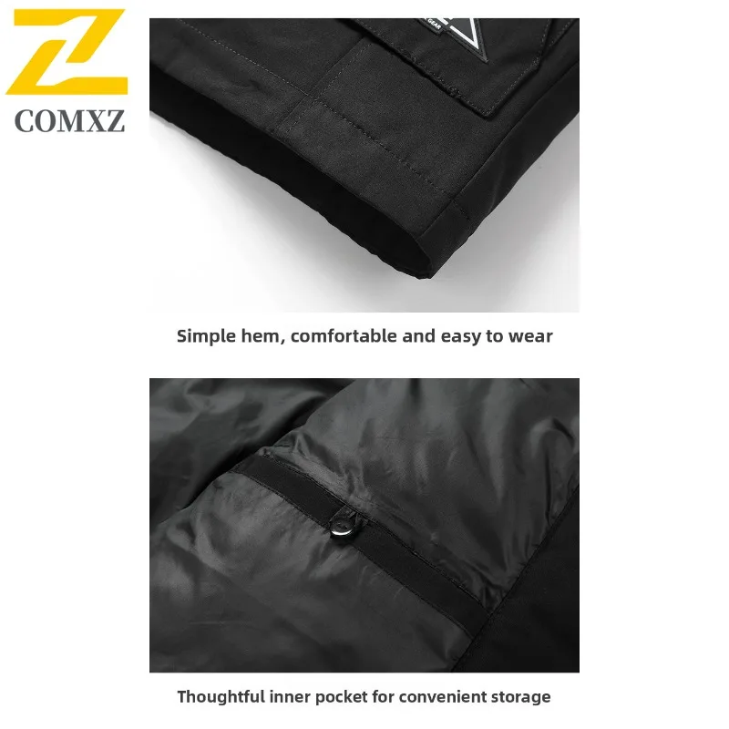 سترة COMXZ للرجال على الطراز الكوري بغطاء للرأس للسفر مقاومة للرياح سترة دافئة بتصميم ياقة ماو خفيفة الوزن ومقاومة للرياح معطف شتوي #6