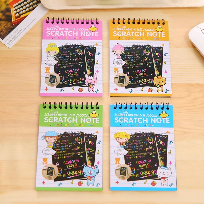 Kids Creative DIY Scratch Painting Colorful Graffiti Notebook Student Toy Fun Scratch Painting Notebook Coil Drawing Notebook