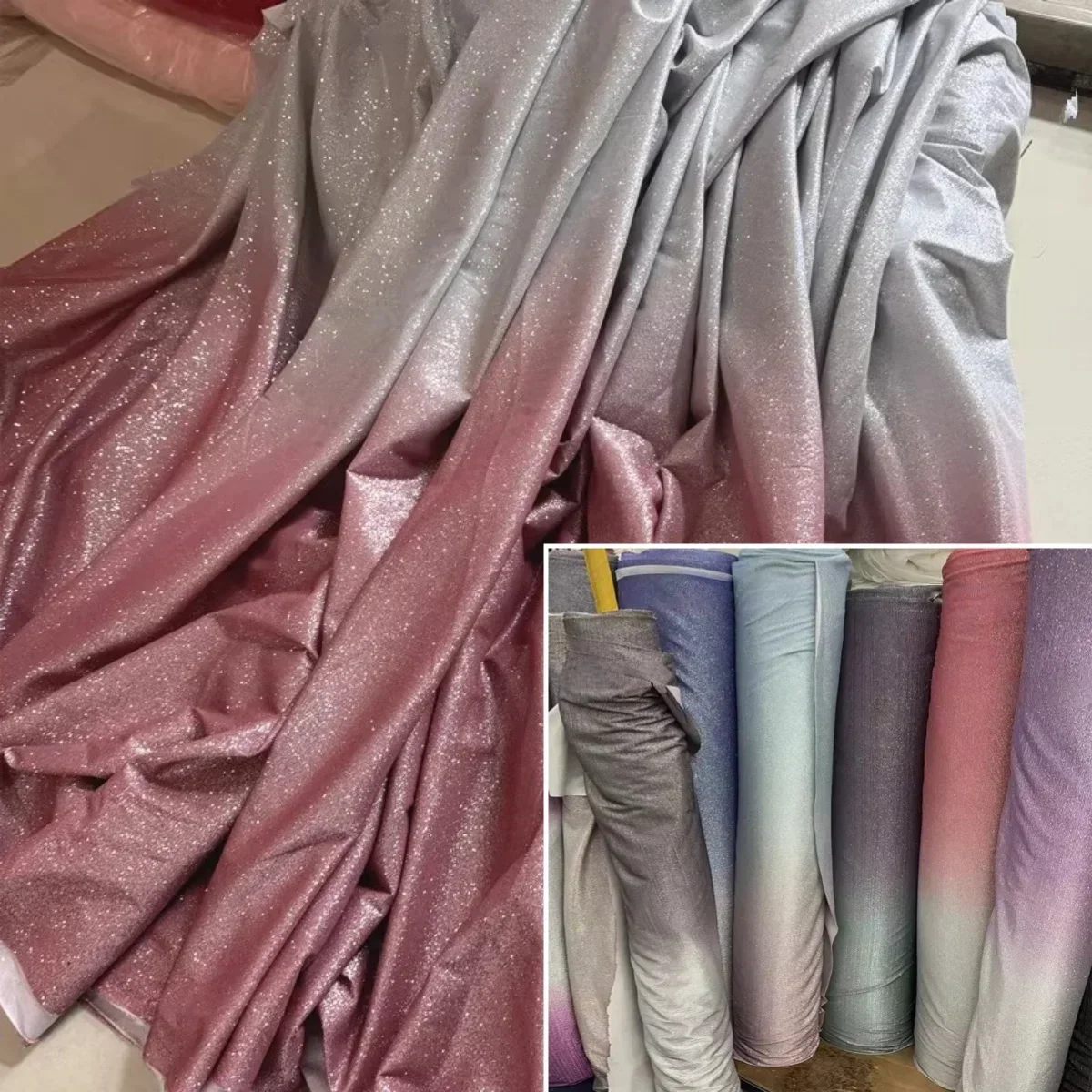 

Синий градиент, серебряная пудра, ткань для шитья, вечерние платья, сценические костюмы, сделай сам, украшение для фона, эластичная ткань