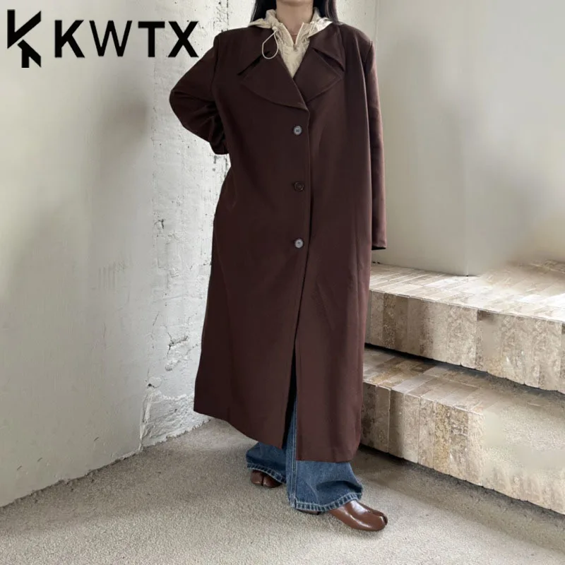

KWTX 2025 SS Women’s Vintage Hooded Trench Coat 2PC Set Casual Longline Blazer Zipper Solid Color Elegant Luxury Designer