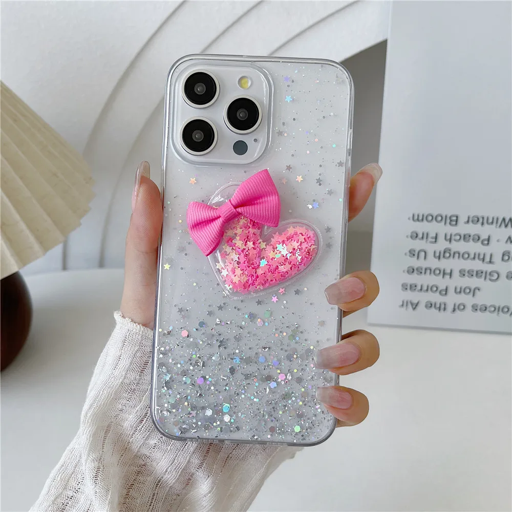 Casing Redmi 14C 3D Quicksand Love Heart untuk Xiaomi Redmi 14C 13 13C 12C 10C 9A 9C A3 A5 4G Bling Glitter Soft Cover
