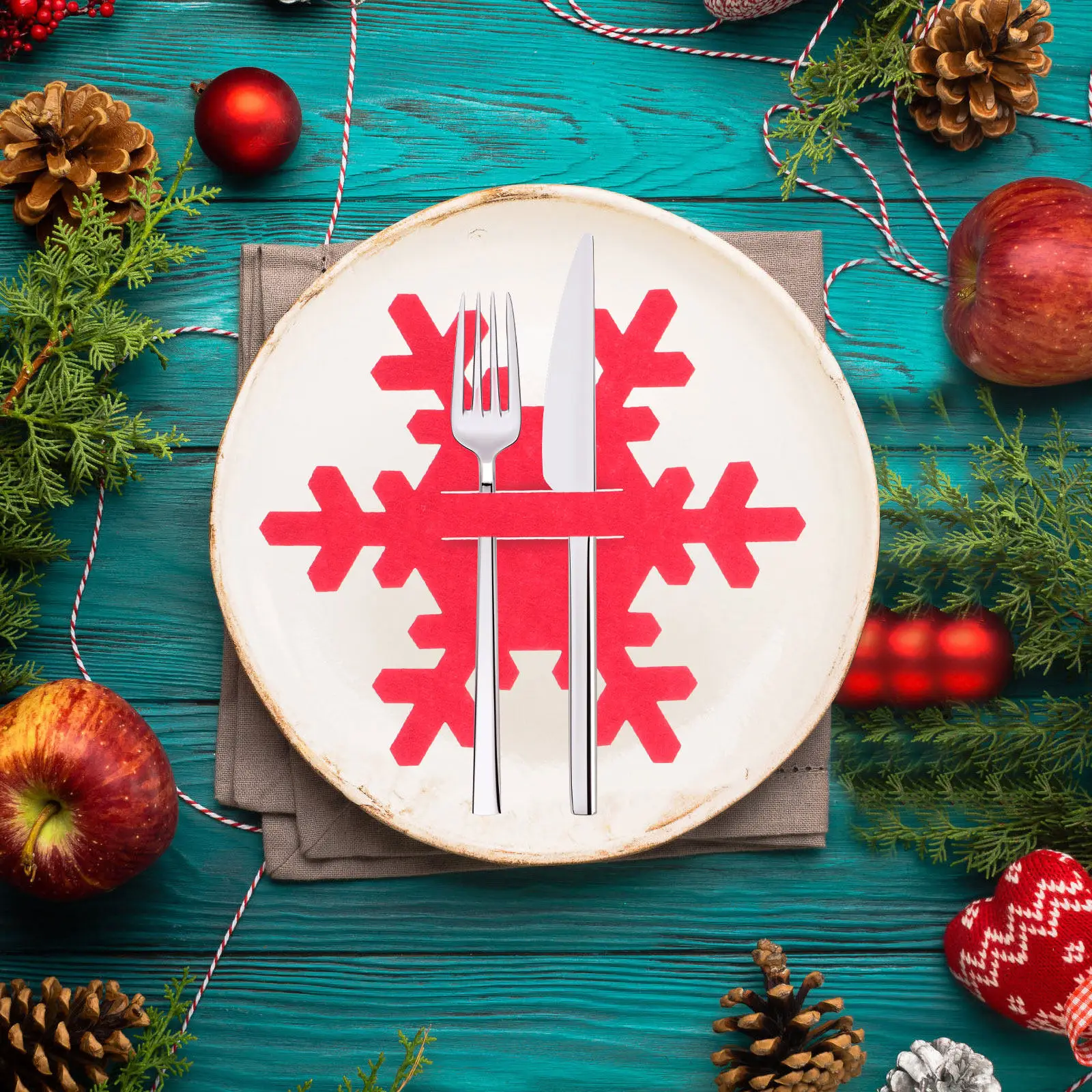 

8Pcs Xmas Snowflake Cutlery Covers Premium Reusable Tableware Bags Festive Christmas Dinner Party Decoration Gift Set
