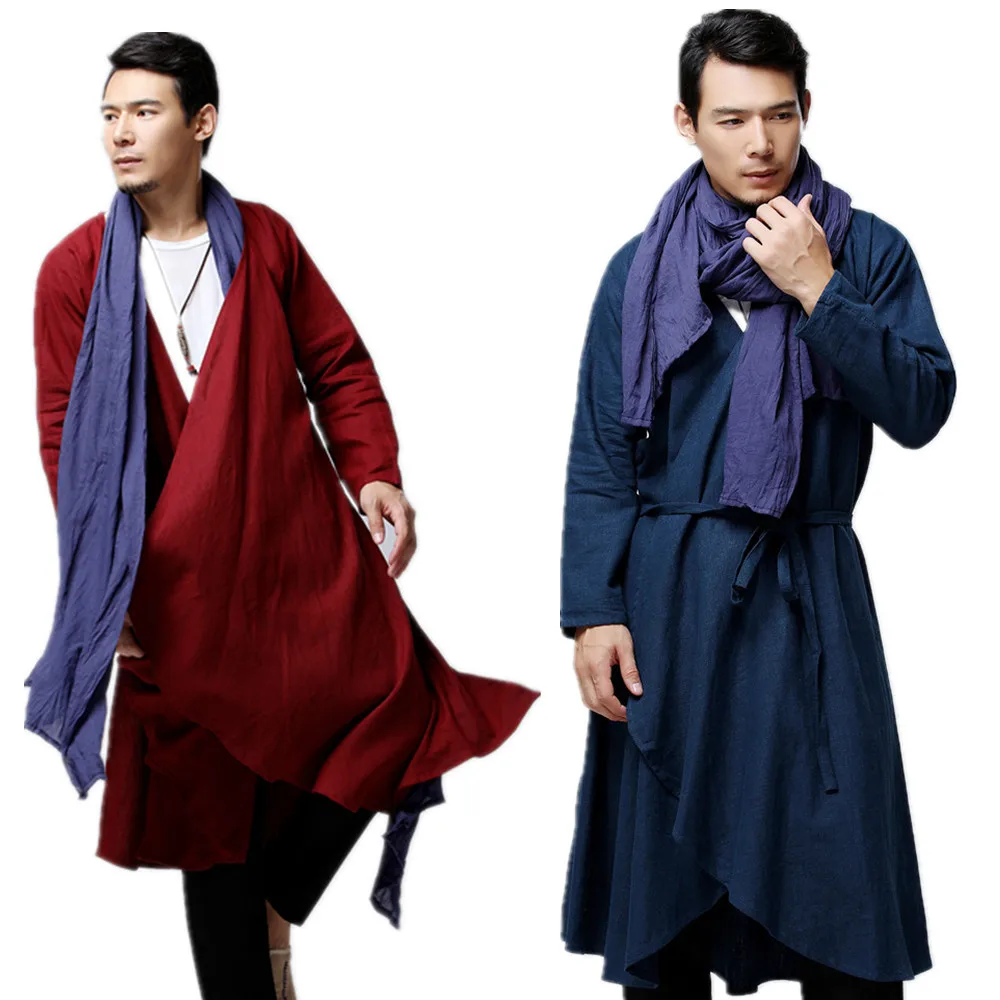 

Autumn and Winter New Temperament Leisure Long Coat Cotton Linen Men's Long Coat Chinese Style Men's Clothing
