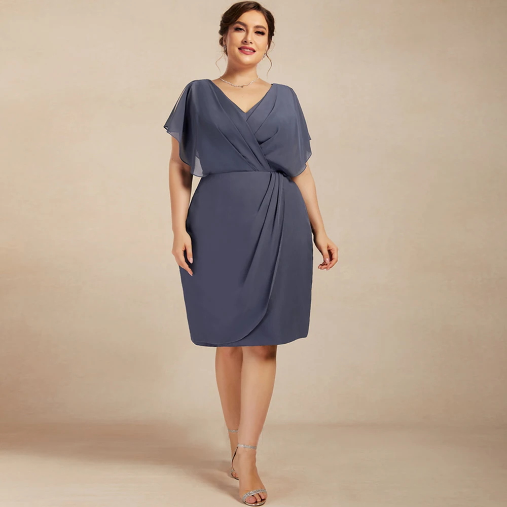 Grey Short Sleeve Mother of Bride Dresses for Women Bech Knee Length Pleat Knee Length Strapless Plus Size Robe De Soirée 2024