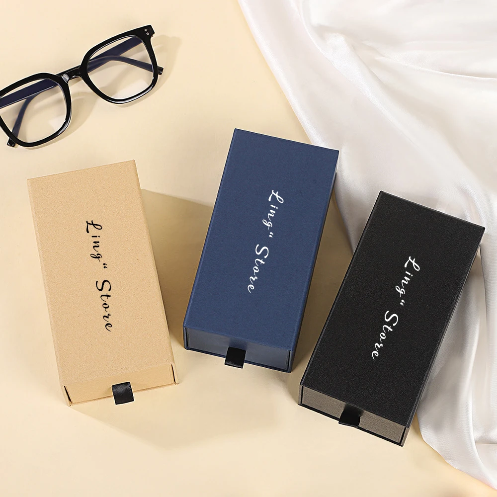 Personalized Logo Jewelry Display Glasses Box Packaging Holder Black Orange Navy Kraft Paper Gift Pouches for Sunglasses Perfume