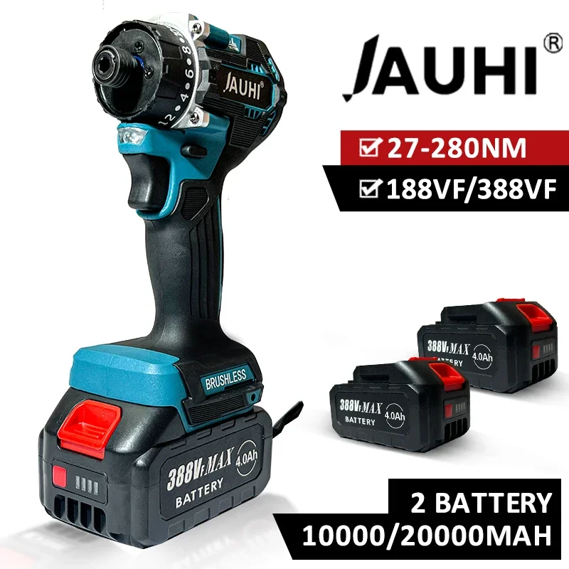 JAUHI-destornillador eléctrico sin escobillas, Taladro Inalámbrico recargable de 280nm, 20 + 1 Torque, Mini herramientas de controlador de potencia