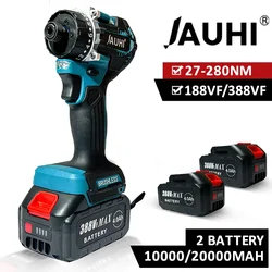 JAUHI 280NM 20 + 1 토크 브러시리스 전기 스크루 드라이버, 무선 드릴, 충전식 미니 파워 드라이버 도구, 마키타 배터리용