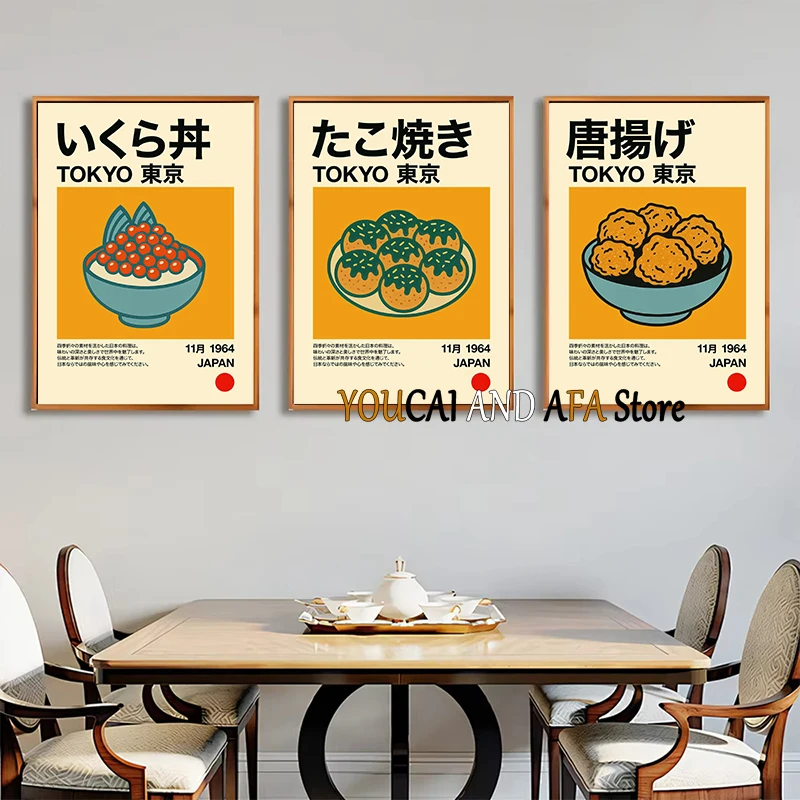 Japanese Ramen Balck Cat Eating Food Neko Frog Matcha Sushi Taiyaki Karaage Anime Food Poster Canvas Painting Wall Picture Decor