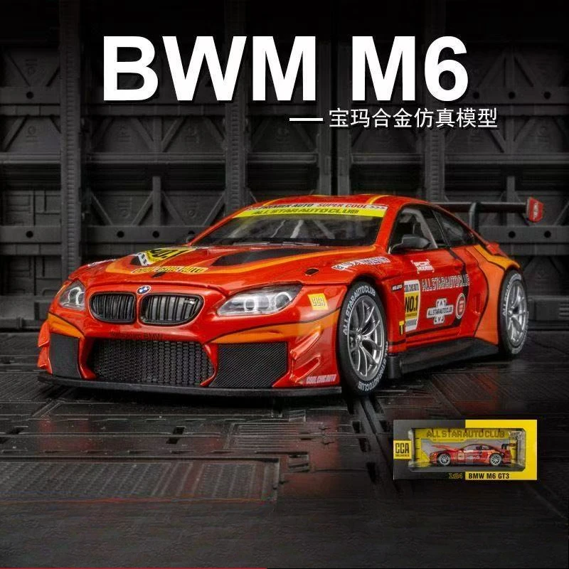 1:24 bmw m6 gt3 carro de corrida alta simulação diecast metal liga modelo carro som luz puxar para trás coleção crianças brinquedos presentes x40