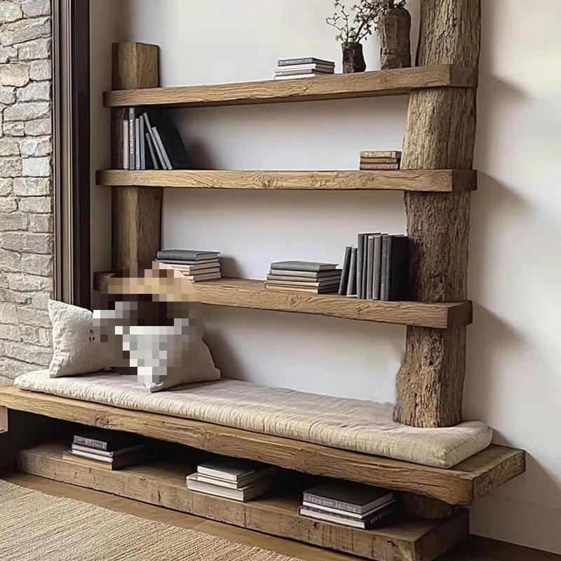 Floor-to-ceiling shelves Solid wood storage bookshelves Homestay wall  cabinets Living room wall display shelves