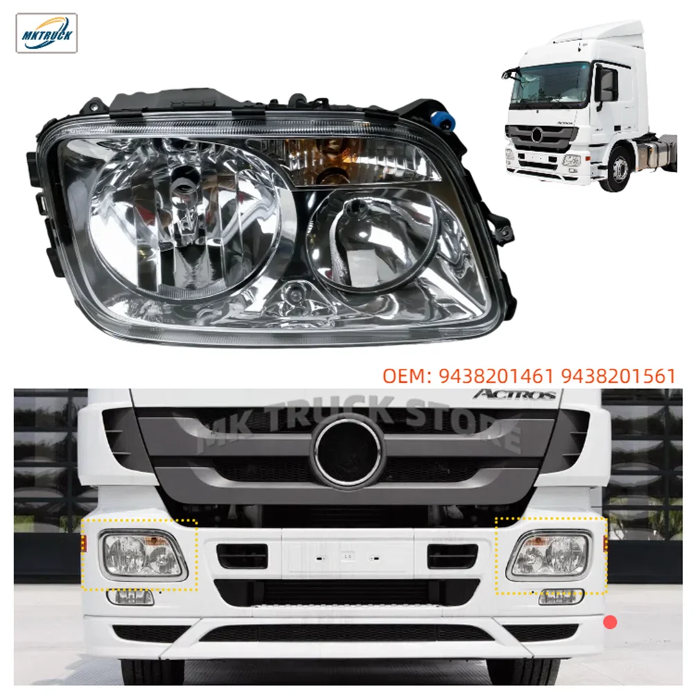 ACTROS MP3 Halogen truck headlight assembly for Mercedes-Benz heavy truck source manufacturer parts 9438201461 9438201561