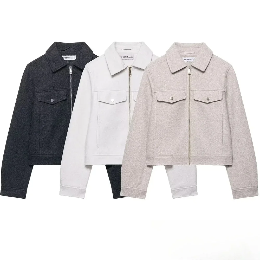 

KONDALA женская уличная шикарная куртка с лацканами на молнии и длинными рукавами, весна-осень 2024, модная повседневная короткая пригородная куртка, пальто