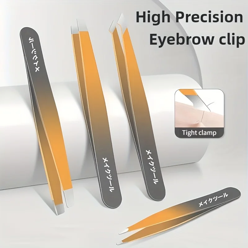 Conjunto de pinças profissionais de aço inoxidável, 4 unidades, para sobrancelhas e remoção de pelos faciais, ponta de precisão, modelagem de sobrancelhas, presente de natal