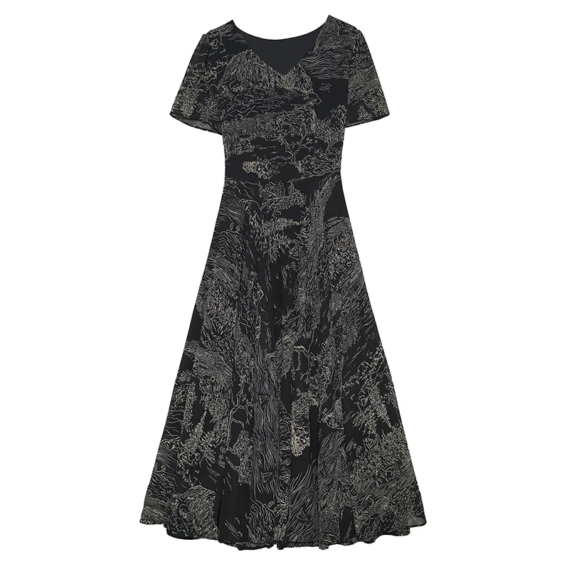 2023 sommer Neue Casual Floral Chiffon Kleid für Frauen Elegante Schwarz Vintage Kleider Bodycon Chic Prom Party Nacht Lange Vestidoss