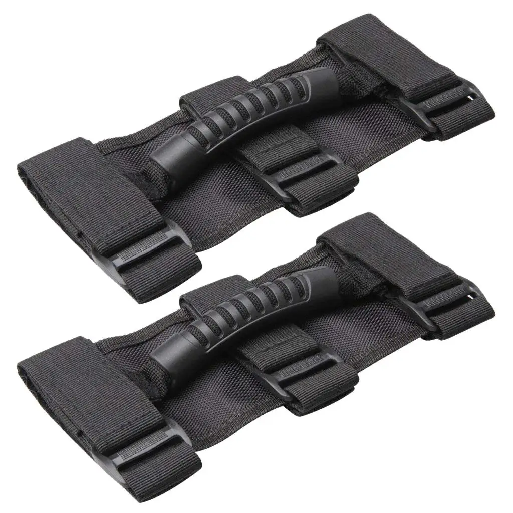 2pcs Triple Strap Roll Bar Grab Grip Handles Black for Jeep Wrangler YJ TJ JK JKU 1987-2018