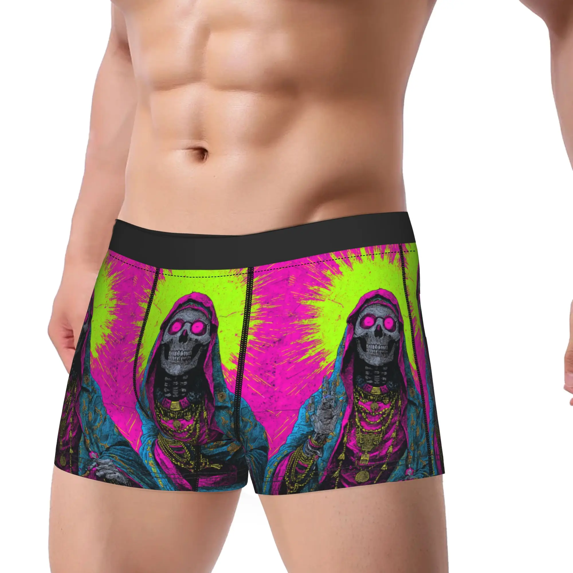 Neon Holy Death Print Underwear  Breathable Underpants Printed Shorts Briefs For Males Pouch Plus Size Boxershorts