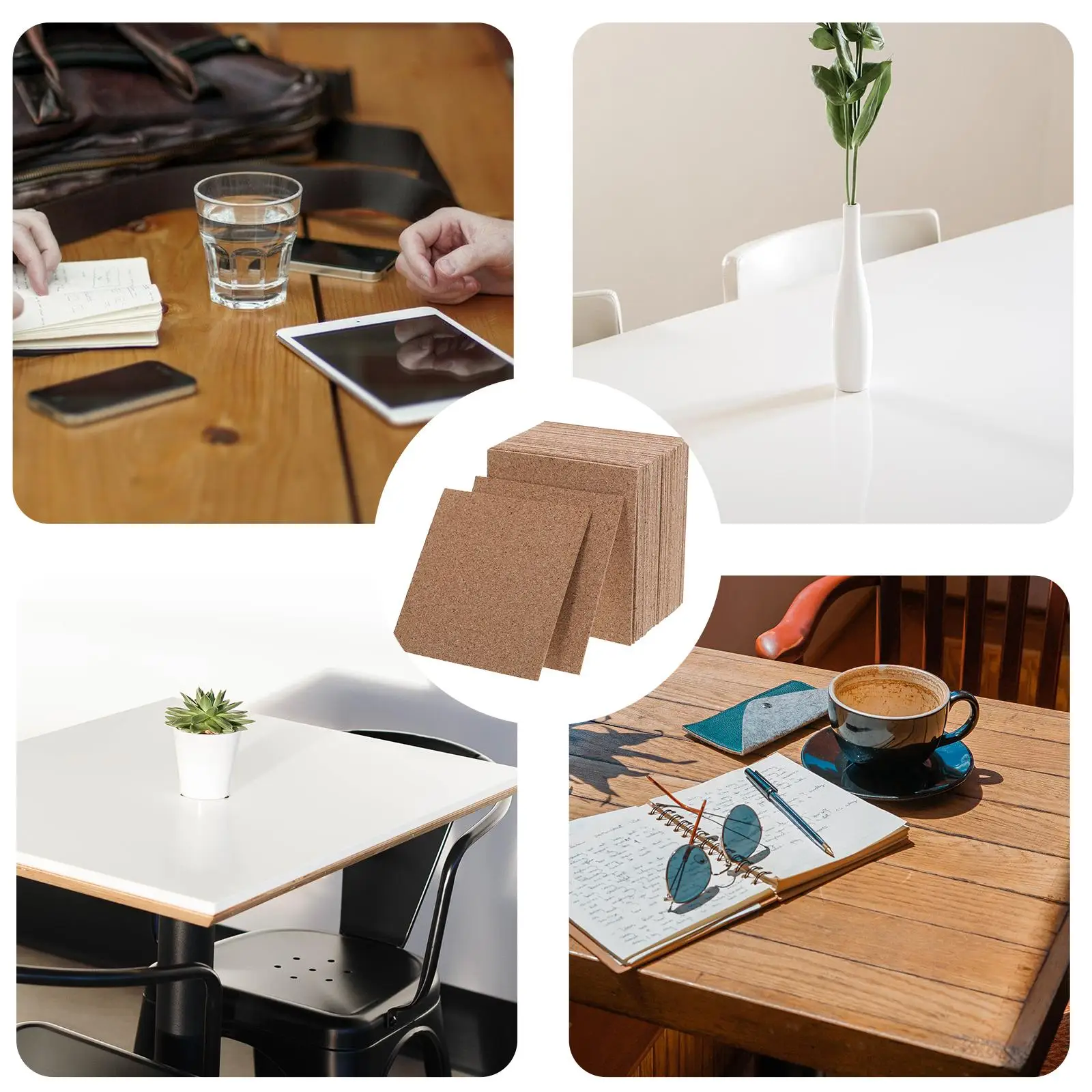 50pcs Self Sheets Round Coasters 10x01cm High Density Non-Slip Self-Adhesive Cork Coasters Soft Non Cork Rounds Slip DIY