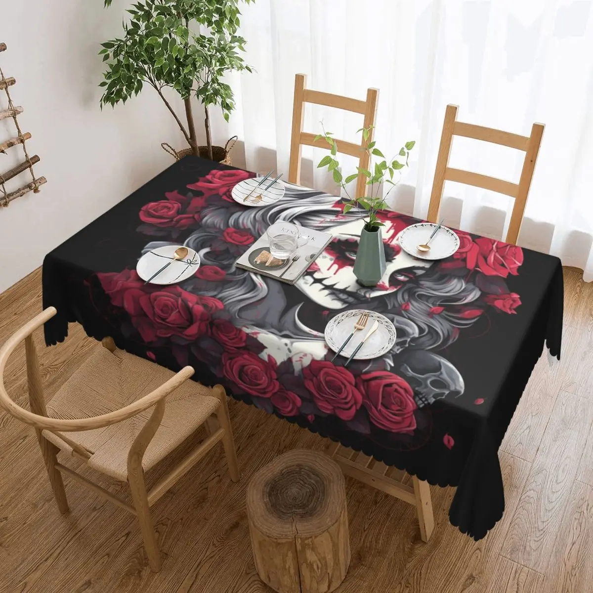 Alexander Gothic Las Elegantes Girls Day Of Dead Skull Rectangular Tablecloth Oilproof Table Cover for Dining Events Table Cloth